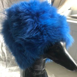 LOEFFLER RANDALL Fox Fur hat, Cobalt Blue. One size. Org $595